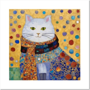 Gustav Klimt White Cat with Beautiful Dress Posters and Art